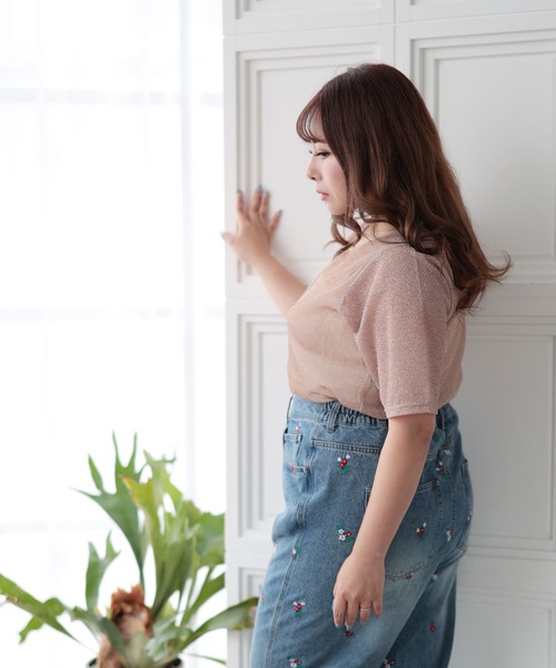 Ruwan yu(ルワンユー)の「シアーラメ半袖トップス【大きいサイズ対応】(その他トップス・レディース・ブラック/ピンク・L/LL/3L/4L)」の7枚目の写真