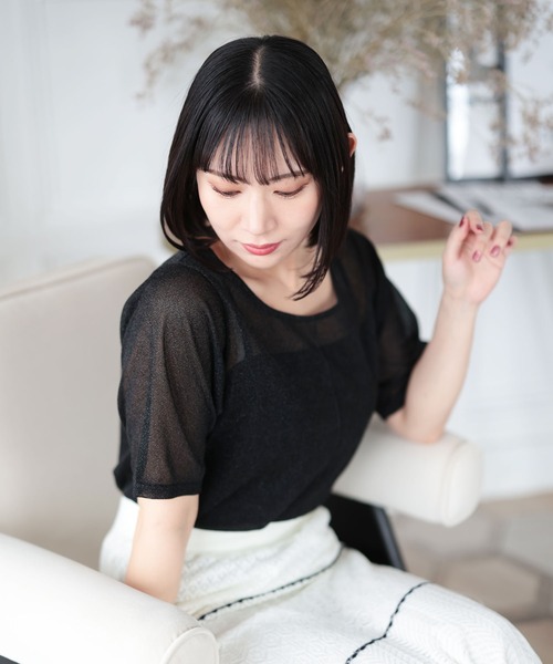 Ruwan yu(ルワンユー)の「シアーラメ半袖トップス【大きいサイズ対応】(その他トップス・レディース・ブラック/ピンク・L/LL/3L/4L)」の13枚目の写真
