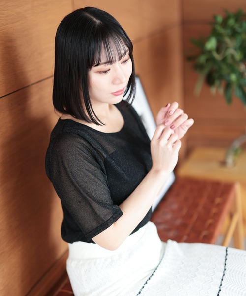 Ruwan yu(ルワンユー)の「シアーラメ半袖トップス【大きいサイズ対応】(その他トップス・レディース・ブラック/ピンク・L/LL/3L/4L)」の16枚目の写真