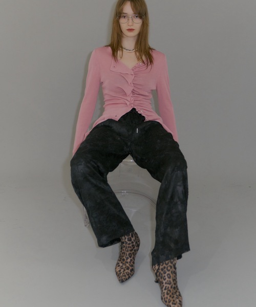 yae（ヤエ）の「Relax jacquard pants / リラックスジャガードパンツ（その他パンツ・レディース・ブラック/ライトブルー・38/36）」の4枚目の写真