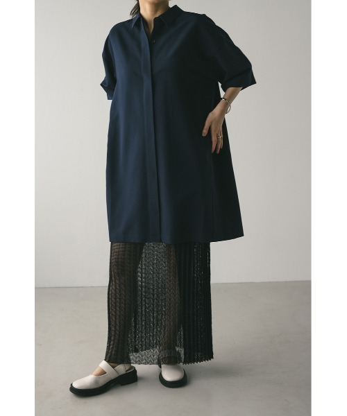 STYLEMIXER(スタイルミキサー)の「プリーツラップセットシャツワンピース(ワンピース・レディース・ネイビー/ホワイト・FREE)」の1枚目の写真