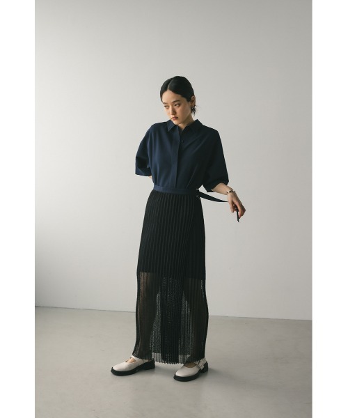 STYLEMIXER(スタイルミキサー)の「プリーツラップセットシャツワンピース(ワンピース・レディース・ネイビー/ホワイト・FREE)」の12枚目の写真