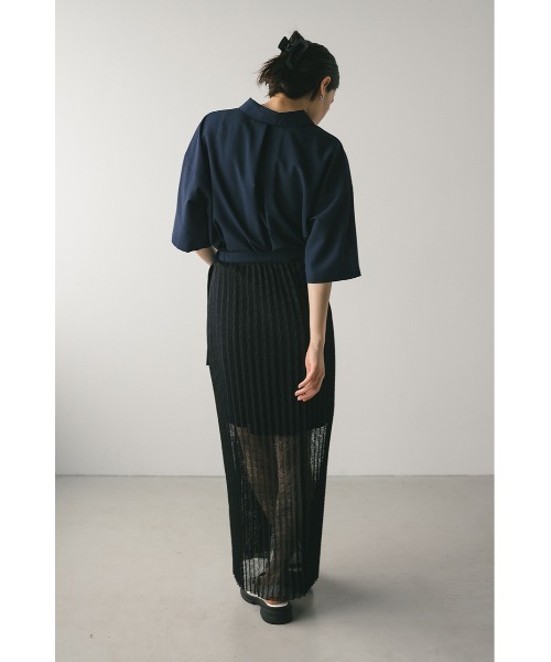 STYLEMIXER(スタイルミキサー)の「プリーツラップセットシャツワンピース(ワンピース・レディース・ネイビー/ホワイト・FREE)」の3枚目の写真