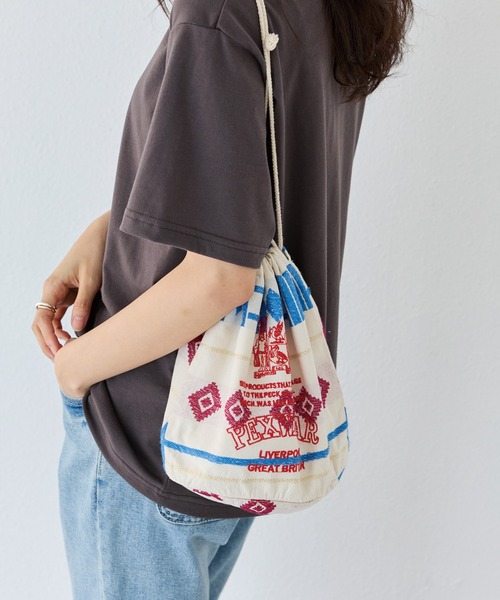 PEXWEAR(ペックスウェアー)の「JACQUARD DRAW STRING BAG/ジャガードドローストリングバッグ(ハンドバッグ・レディース・オレンジ/レッド/サックスブルー・F)」の2枚目の写真