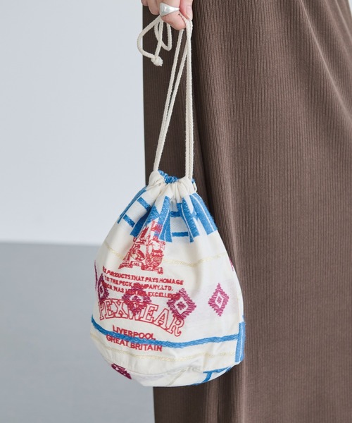 PEXWEAR(ペックスウェアー)の「JACQUARD DRAW STRING BAG/ジャガードドローストリングバッグ(ハンドバッグ・レディース・オレンジ/レッド/サックスブルー・F)」の8枚目の写真