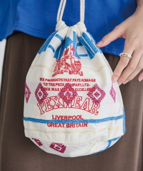 PEXWEAR(ペックスウェアー)の「JACQUARD DRAW STRING BAG/ジャガードドローストリングバッグ(ハンドバッグ・レディース・オレンジ/レッド/サックスブルー・F)」の4枚目の写真