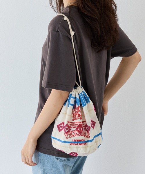 PEXWEAR(ペックスウェアー)の「JACQUARD DRAW STRING BAG/ジャガードドローストリングバッグ(ハンドバッグ・レディース・オレンジ/レッド/サックスブルー・F)」の6枚目の写真