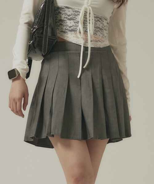 BLANK　（ブランク）の「Box Pleated Skirt / ボックスプリーツスカート（スカート・レディース・グレー/カーキ/ホワイト/ブラック・FREE）」の3枚目の写真