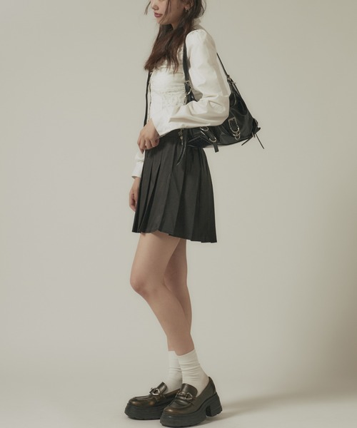 BLANK　（ブランク）の「Box Pleated Skirt / ボックスプリーツスカート（スカート・レディース・グレー/カーキ/ホワイト/ブラック・FREE）」の2枚目の写真