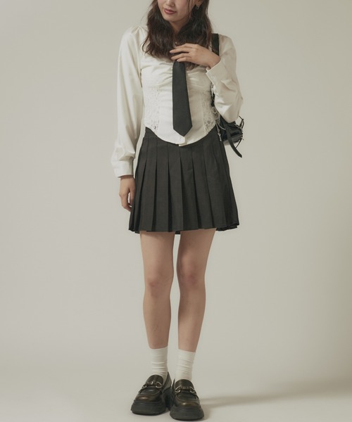 BLANK　（ブランク）の「Box Pleated Skirt / ボックスプリーツスカート（スカート・レディース・グレー/カーキ/ホワイト/ブラック・FREE）」の12枚目の写真