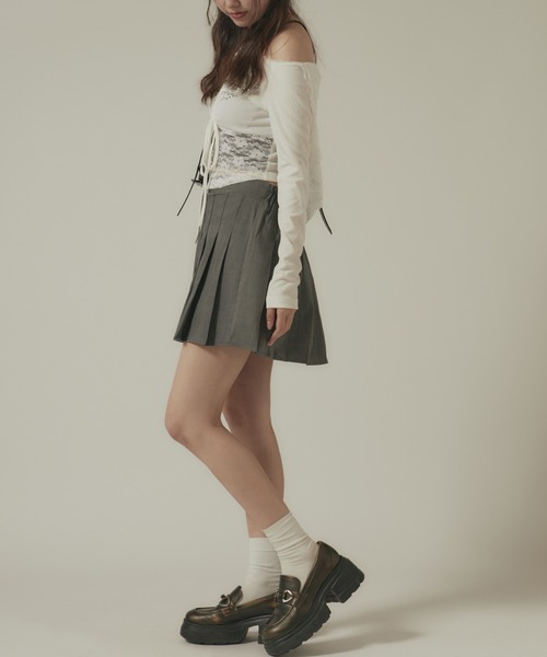 BLANK　（ブランク）の「Box Pleated Skirt / ボックスプリーツスカート（スカート・レディース・グレー/カーキ/ホワイト/ブラック・FREE）」の17枚目の写真