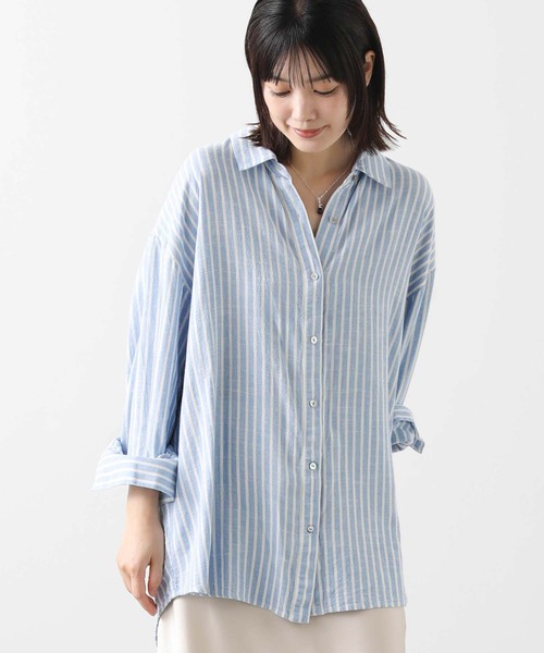 Gready Brilliant(グレディブリリアン)の「LU麻ストライプシャツ(シャツ/ブラウス・レディース・サックスブルー/ベージュ・38)」の18枚目の写真