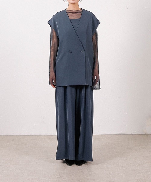 新品タグ付き　kana パーティー　パンツドレス　オケージョン　結婚式　ネイビー Kana パンツドレス ボリューム チュール ギャザーハイウエスト