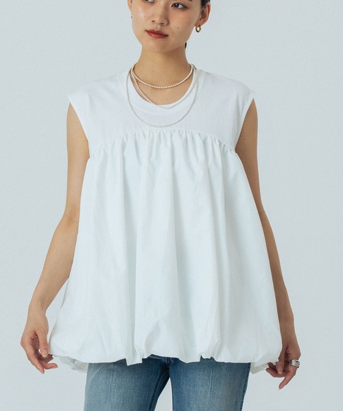 ROSE BUD(ローズバッド)の「FABRIC COMBINATION TANK(タンクトップ・レディース・ブラック/ホワイト・ONE SIZE)」の1枚目の写真