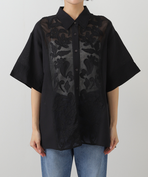 JOURNAL STANDARD（ジャーナルスタンダード）の「シアーコンビレースシャツ（シャツ/ブラウス・レディース・ホワイト/ブラック・FREE）」の5枚目の写真