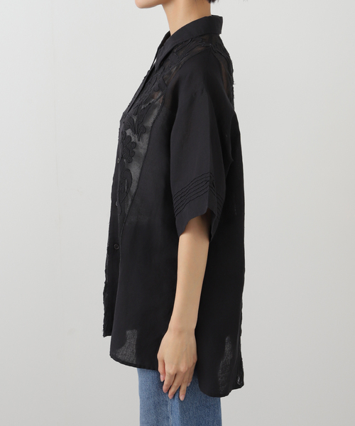 JOURNAL STANDARD（ジャーナルスタンダード）の「シアーコンビレースシャツ（シャツ/ブラウス・レディース・ホワイト/ブラック・FREE）」の6枚目の写真