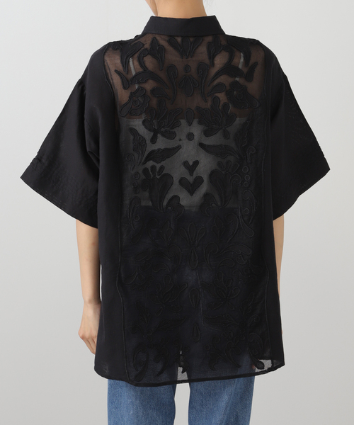 JOURNAL STANDARD（ジャーナルスタンダード）の「シアーコンビレースシャツ（シャツ/ブラウス・レディース・ホワイト/ブラック・FREE）」の7枚目の写真