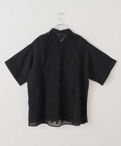 JOURNAL STANDARD（ジャーナルスタンダード）の「シアーコンビレースシャツ（シャツ/ブラウス・レディース・ホワイト/ブラック・FREE）」の9枚目の写真