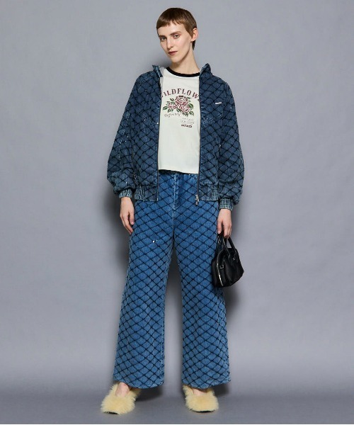 セール】Diamond Beads Embroidery Denim Hoodie/ダイヤビーズエン