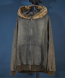 unrelaxing | ビッグシルエット ヴィンテージライク デニムファージャケット / デニムブルゾン / Gジャン デニムジャケット / デニムファーブルゾン / ファー付きデニムパーカー(ブルゾン)