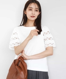 MK MICHEL KLEIN | バテンレース袖五分袖カットソー/UVカット/接触冷感/洗える(Tシャツ/カットソー)