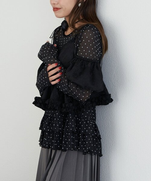 新品❗CIAOPANIC アシンメトリー カットソー ロンT シャツ フリル 黒 アシンメトリーフリルTシャツ（Tシャツ/カットソー）｜rectangle