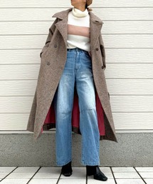 Q | へリンボンスタンドロングコート(その他アウター)