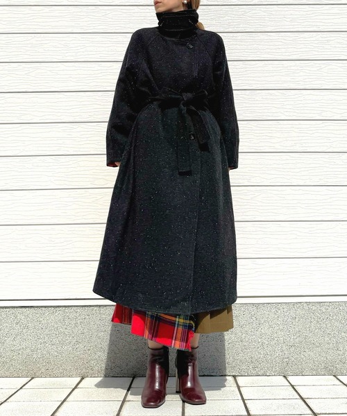 Q（キュー）の「へリンボンスタンドロングコート（その他アウター・レディース・チャコールグレー/ブラウン・MEDIUM）」の11枚目の写真