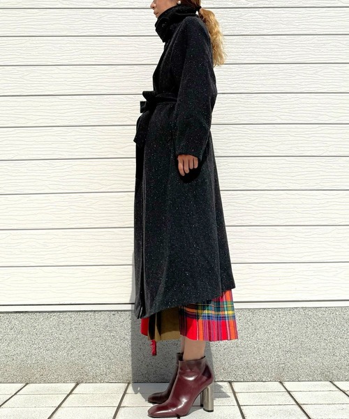 Q（キュー）の「へリンボンスタンドロングコート（その他アウター・レディース・チャコールグレー/ブラウン・MEDIUM）」の10枚目の写真