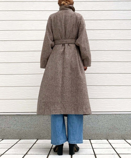 Q（キュー）の「へリンボンスタンドロングコート（その他アウター・レディース・チャコールグレー/ブラウン・MEDIUM）」の6枚目の写真