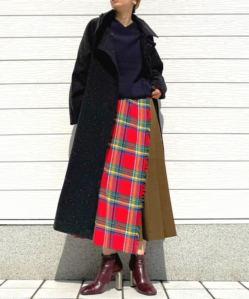 Q（キュー）の「へリンボンスタンドロングコート（その他アウター・レディース・チャコールグレー/ブラウン・MEDIUM）」の17枚目の写真