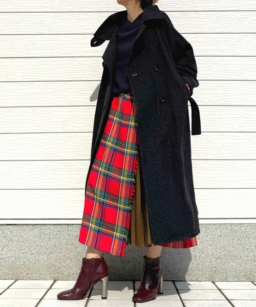 Q（キュー）の「へリンボンスタンドロングコート（その他アウター・レディース・チャコールグレー/ブラウン・MEDIUM）」の16枚目の写真