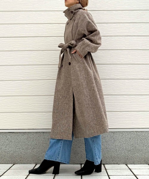 Q（キュー）の「へリンボンスタンドロングコート（その他アウター・レディース・チャコールグレー/ブラウン・MEDIUM）」の13枚目の写真