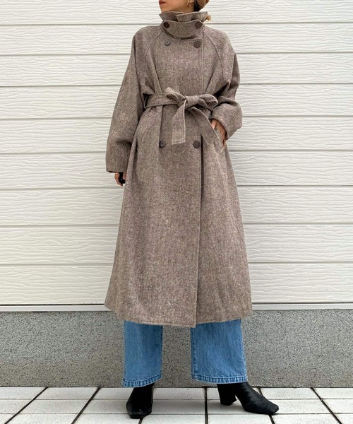 Q（キュー）の「へリンボンスタンドロングコート（その他アウター・レディース・チャコールグレー/ブラウン・MEDIUM）」の15枚目の写真