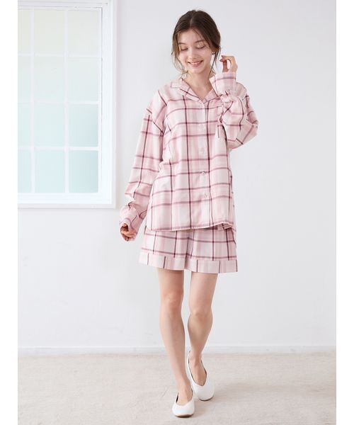GELATO PIQUE チェック柄パジャマ ピンク gelato pique パジャマ ルームウェア トレンドチェック柄シャツ