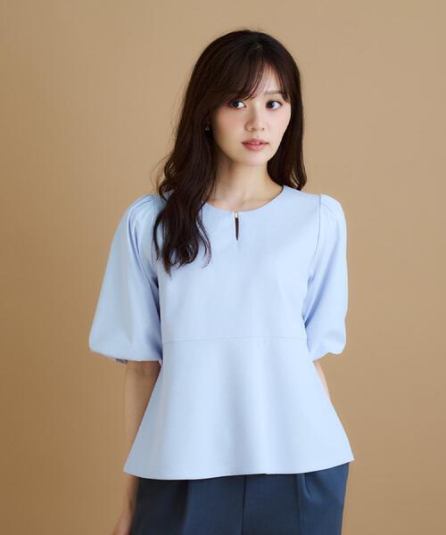 index（インデックス）の「《S-LLサイズ》バルーンスリーブペプラムトップス【洗濯機洗い可/接触冷感/UVケア】（Tシャツ/カットソー・レディース・サックスブルー/ブラック/オフホワイト・38/40/42/36）」の16枚目の写真