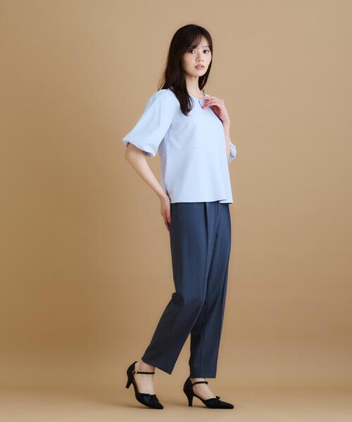 index（インデックス）の「《S-LLサイズ》バルーンスリーブペプラムトップス【洗濯機洗い可/接触冷感/UVケア】（Tシャツ/カットソー・レディース・サックスブルー/ブラック/オフホワイト・38/40/42/36）」の18枚目の写真