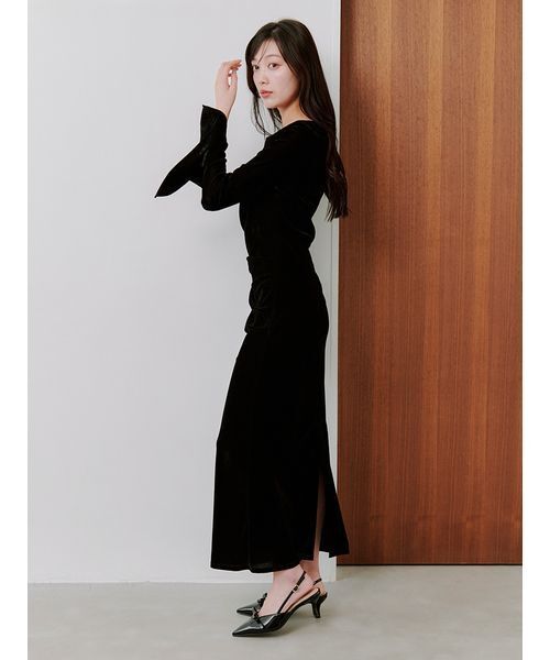 snidel 無地ベロア ロングワンピース フロッキーベロアドレープドレス