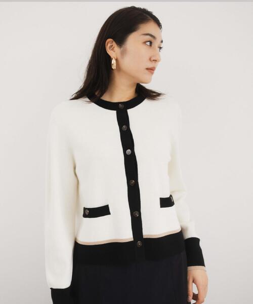 UNTITLED（アンタイトル）の「【アンサンブル可/ジャケット風】ウールミラノリブカーディガン（カーディガン/ボレロ・レディース・ブラック/ホワイト系7/ブラック系4/ベージュ系4・00/02/04/44/48）」の2枚目の写真