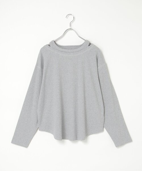 notch.(ノッチ)の「テレコネックデザインロンT(Tシャツ/カットソー・レディース・ブラック/アイボリー/グレー・M)」の1枚目の写真