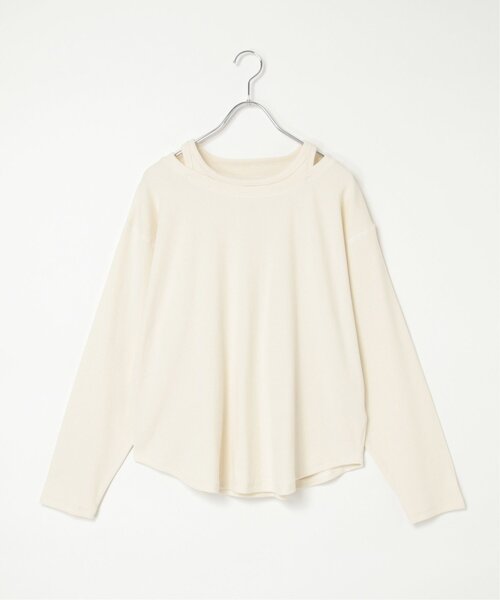 notch.(ノッチ)の「テレコネックデザインロンT(Tシャツ/カットソー・レディース・ブラック/アイボリー/グレー・M)」の2枚目の写真