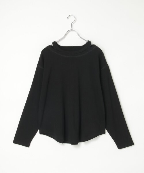 notch.(ノッチ)の「テレコネックデザインロンT(Tシャツ/カットソー・レディース・ブラック/アイボリー/グレー・M)」の3枚目の写真