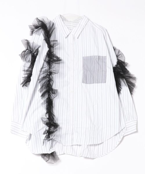 MAISON BREEZE reveur(メゾンブリーズレヴール)の「【MAISON BREEZE reveur】チュールレイヤードシャツ trc(シャツ/ブラウス・レディース・ブラック/オフホワイト・FREE)」の2枚目の写真