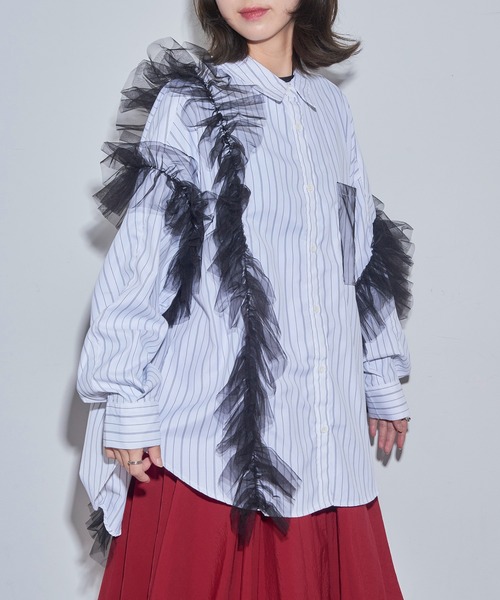 MAISON BREEZE reveur(メゾンブリーズレヴール)の「【MAISON BREEZE reveur】チュールレイヤードシャツ trc(シャツ/ブラウス・レディース・ブラック/オフホワイト・FREE)」の11枚目の写真