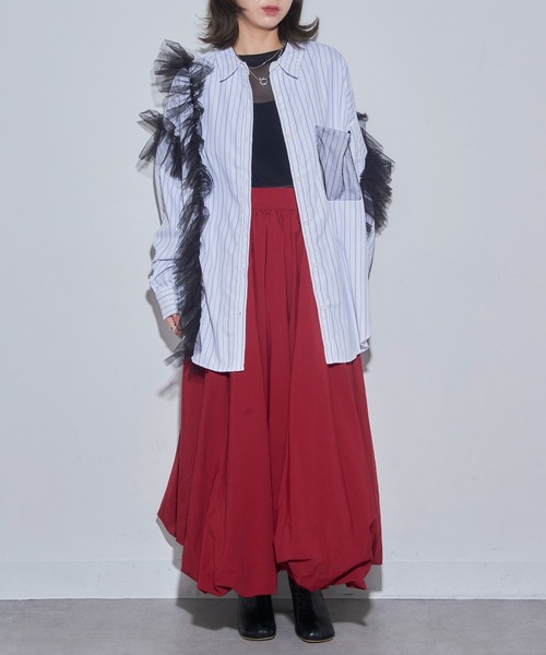 MAISON BREEZE reveur(メゾンブリーズレヴール)の「【MAISON BREEZE reveur】チュールレイヤードシャツ trc(シャツ/ブラウス・レディース・ブラック/オフホワイト・FREE)」の15枚目の写真