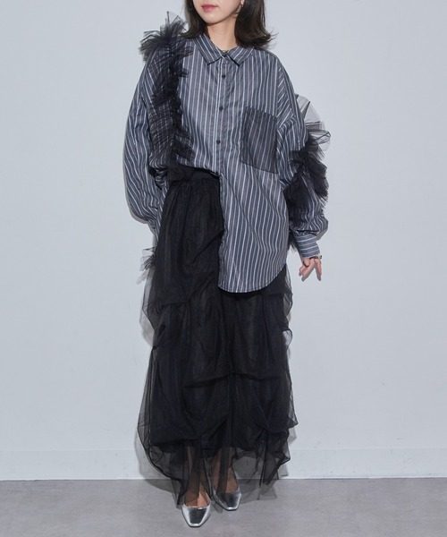 MAISON BREEZE reveur(メゾンブリーズレヴール)の「【MAISON BREEZE reveur】チュールレイヤードシャツ trc(シャツ/ブラウス・レディース・ブラック/オフホワイト・FREE)」の9枚目の写真