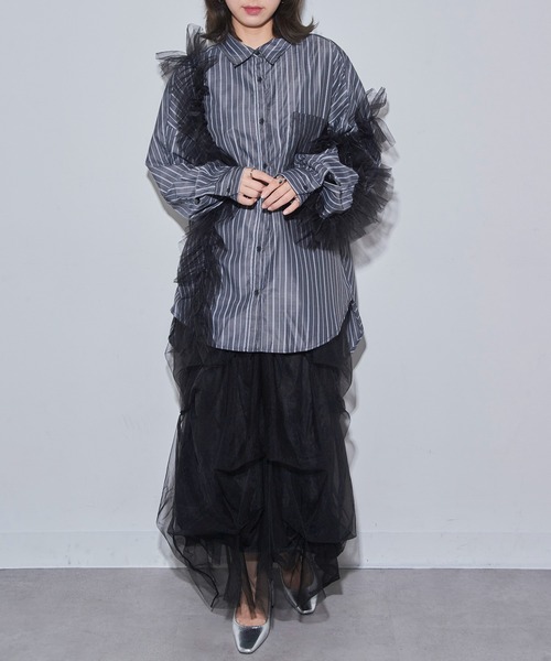 MAISON BREEZE reveur(メゾンブリーズレヴール)の「【MAISON BREEZE reveur】チュールレイヤードシャツ trc(シャツ/ブラウス・レディース・ブラック/オフホワイト・FREE)」の10枚目の写真