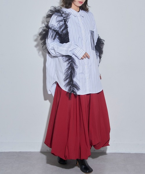 MAISON BREEZE reveur(メゾンブリーズレヴール)の「【MAISON BREEZE reveur】チュールレイヤードシャツ trc(シャツ/ブラウス・レディース・ブラック/オフホワイト・FREE)」の16枚目の写真