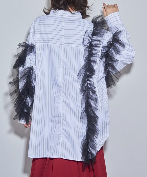 MAISON BREEZE reveur(メゾンブリーズレヴール)の「【MAISON BREEZE reveur】チュールレイヤードシャツ trc(シャツ/ブラウス・レディース・ブラック/オフホワイト・FREE)」の14枚目の写真