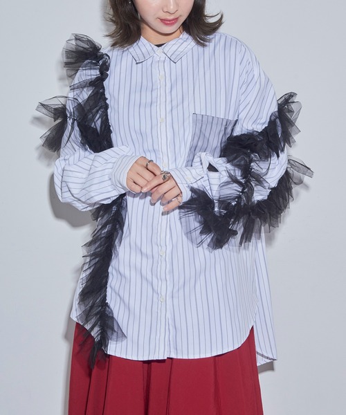 MAISON BREEZE reveur(メゾンブリーズレヴール)の「【MAISON BREEZE reveur】チュールレイヤードシャツ trc(シャツ/ブラウス・レディース・ブラック/オフホワイト・FREE)」の12枚目の写真